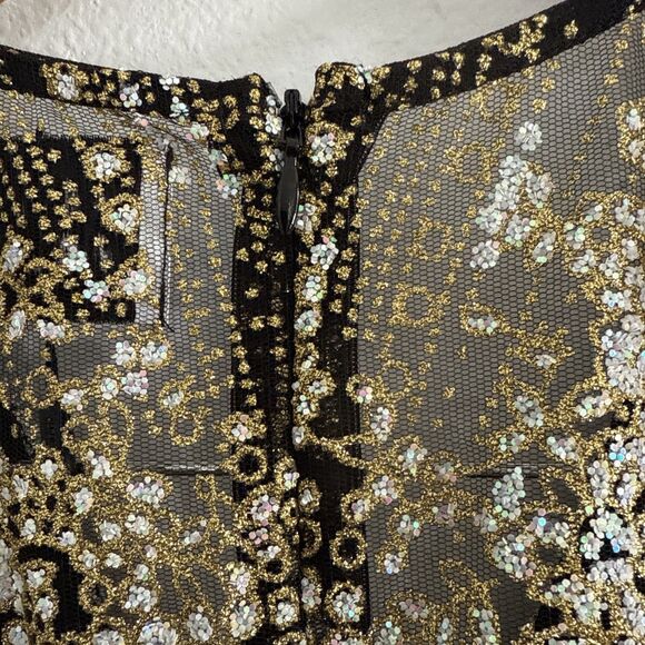 Hello‎ Molly Bodysuit Womens 2 Black Gold Print Sparkly Whimsical Steampunk Y2K - Picture 7 of 12